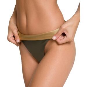 GOOD AMERICAN Good Waist Sage Green Gold Reversible Cheeky Bikini Bottom Sz L 3